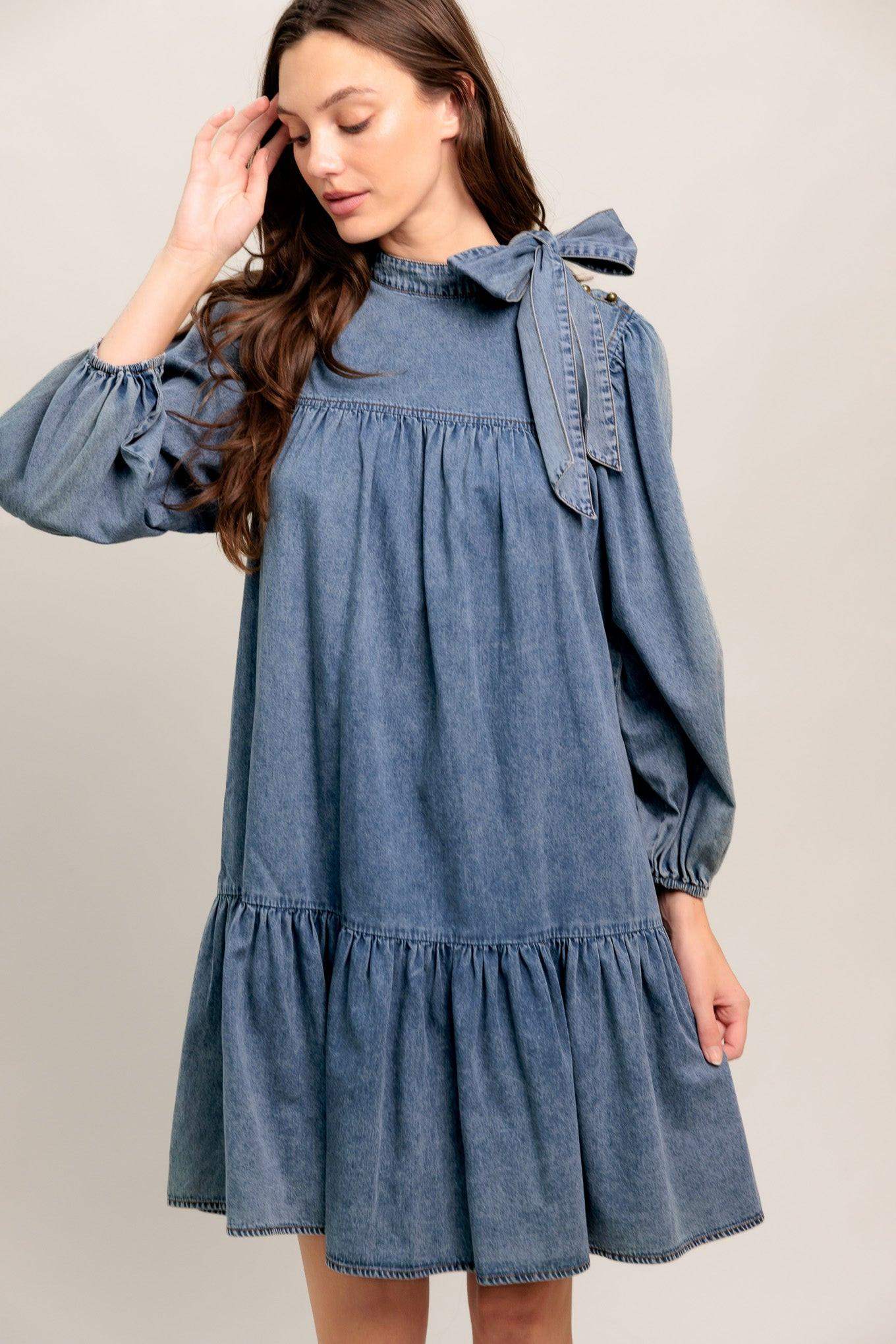 COMMON GROUND LIGHT WEIGHT DENIM MINI DRESS - Flying Tomato - Flyclothing LLC
