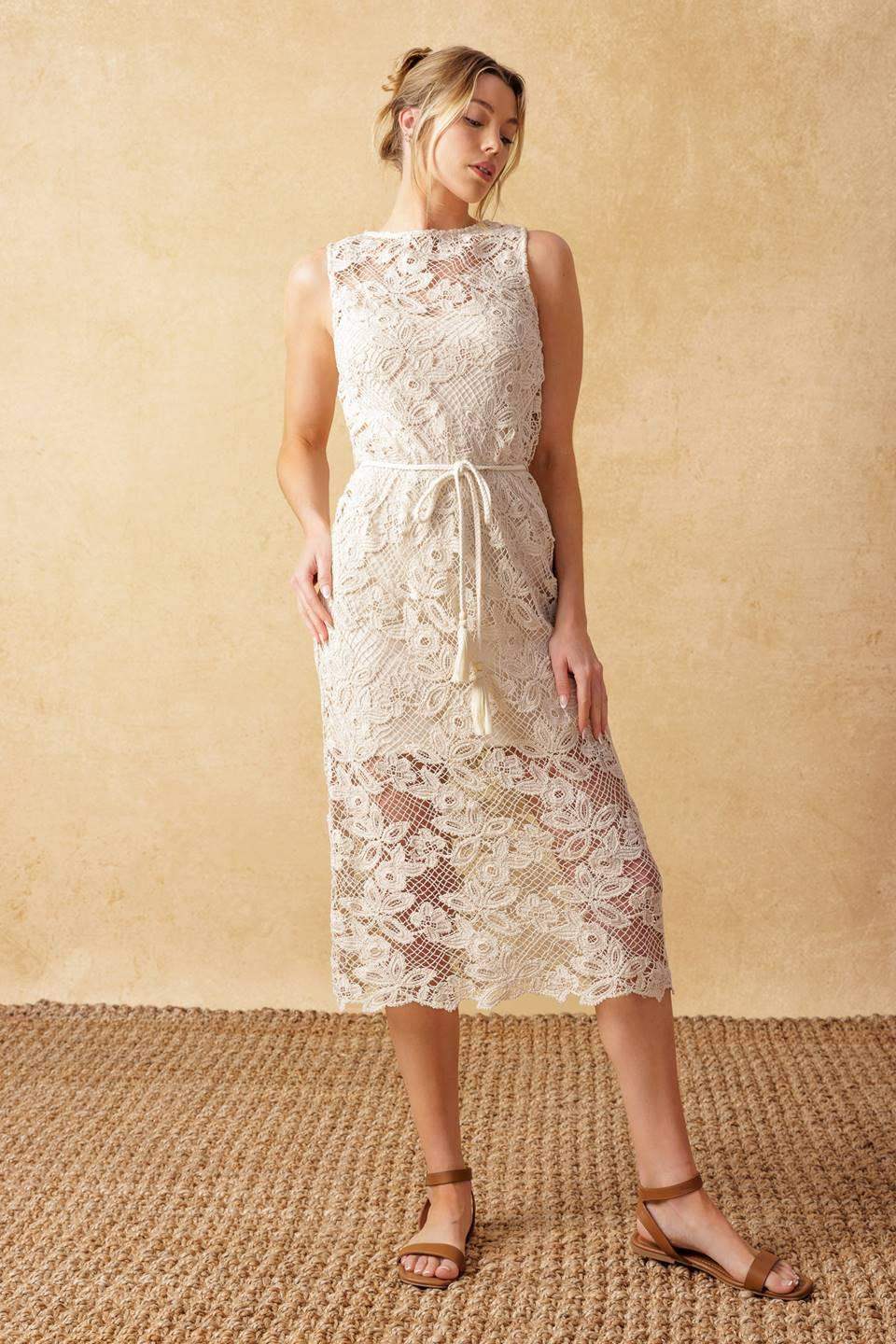 TIMELESS TREASURES LACE WOVEN MIDI DRESS - Flying Tomato - Flyclothing LLC