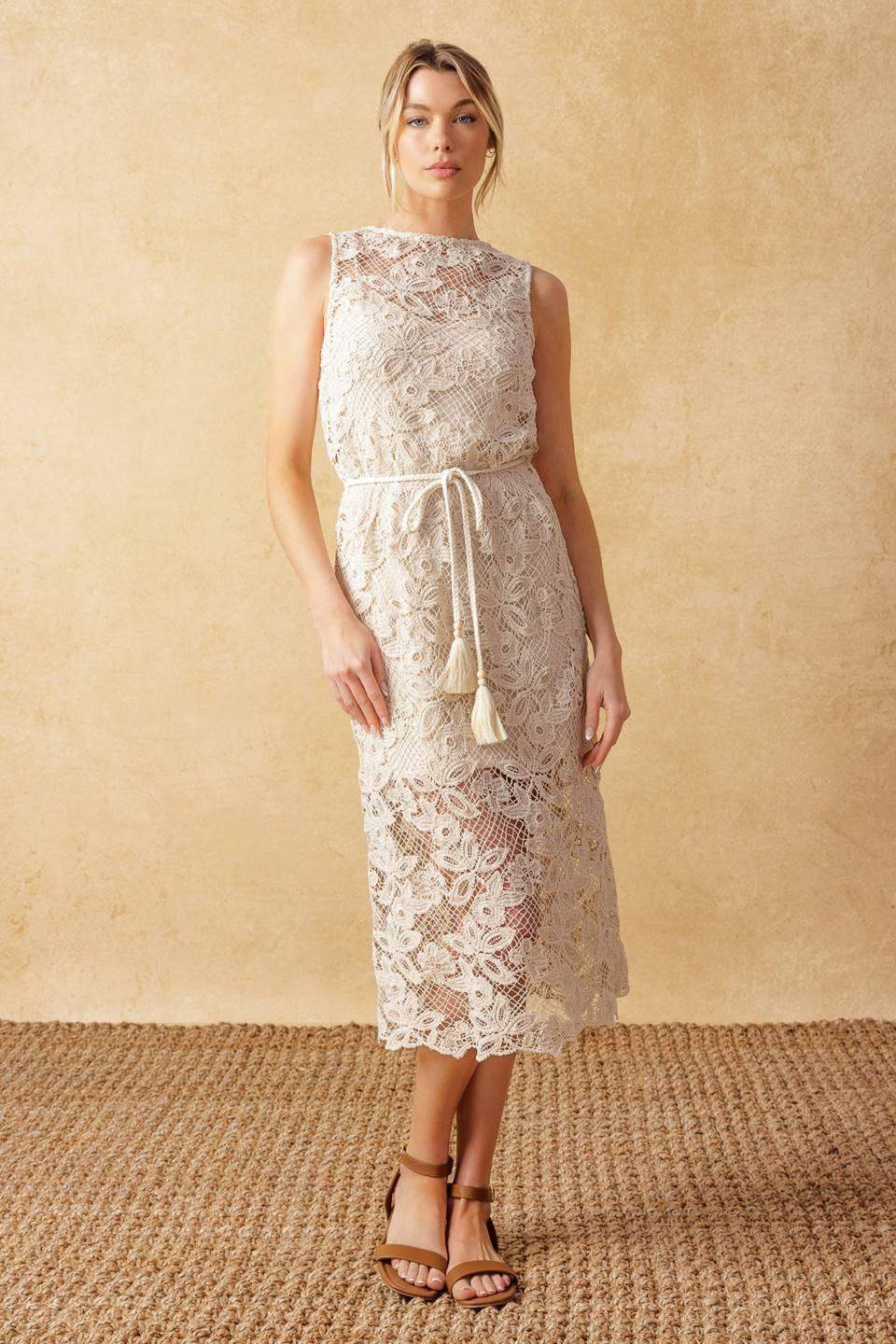 TIMELESS TREASURES LACE WOVEN MIDI DRESS - Flying Tomato - Flyclothing LLC