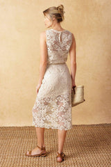 TIMELESS TREASURES LACE WOVEN MIDI DRESS - Flying Tomato - Flyclothing LLC