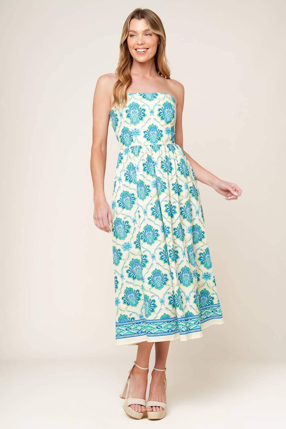 THRIVING POISE WOVEN MIDI DRESS - Flying Tomato - Flyclothing LLC