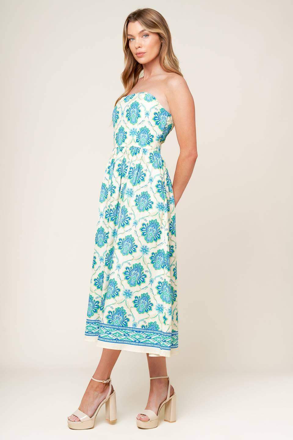 THRIVING POISE WOVEN MIDI DRESS - Flying Tomato - Flyclothing LLC