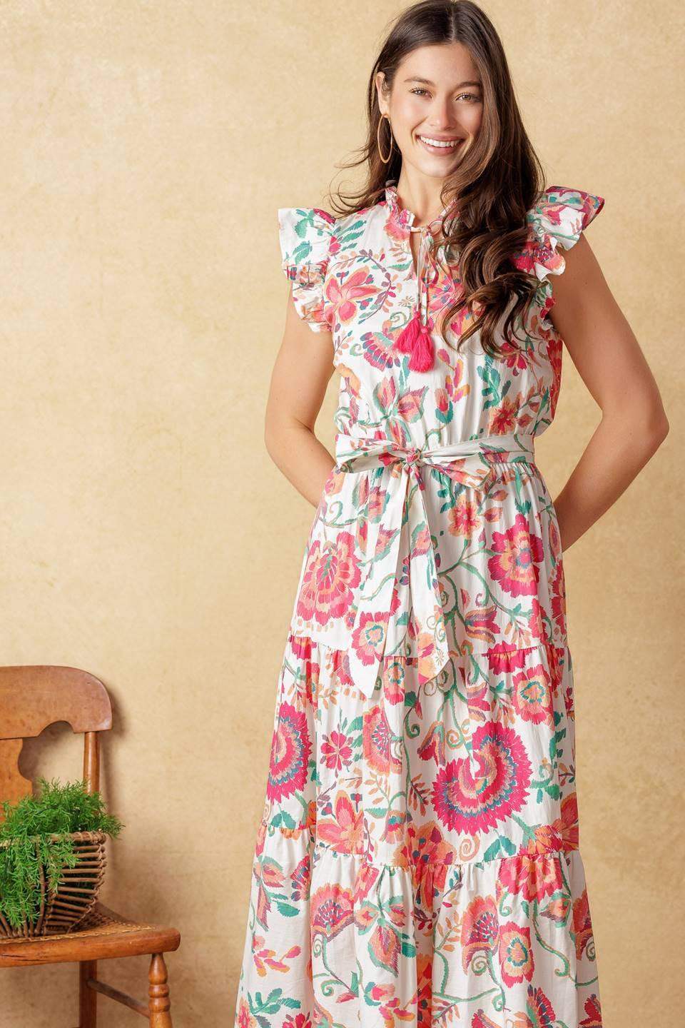 BRIGHT MOMENTS WOVEN MIDI DRESS - Flying Tomato - Flyclothing LLC