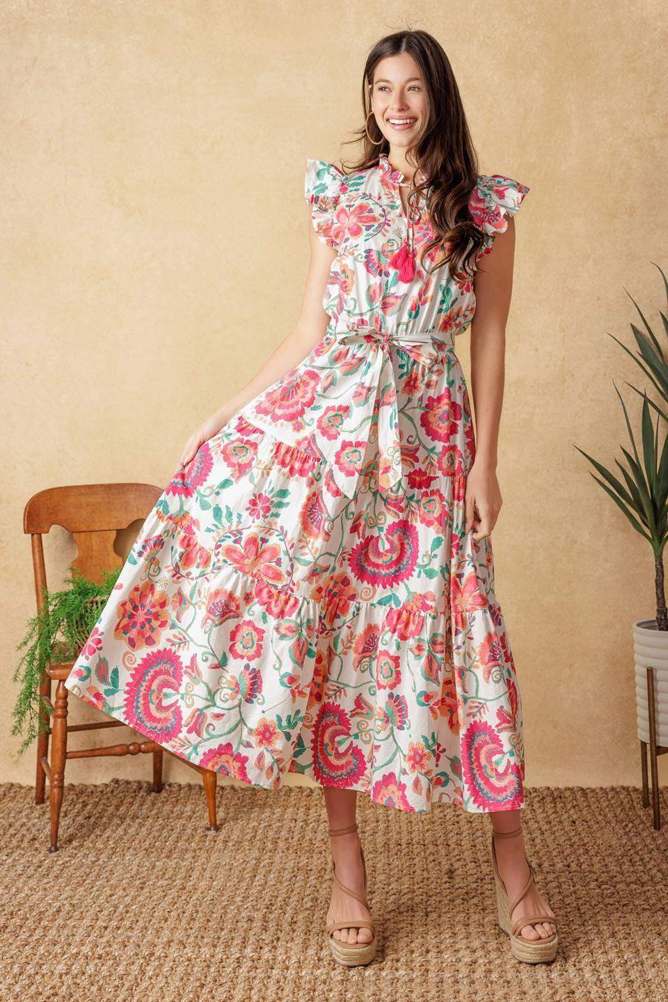 BRIGHT MOMENTS WOVEN MIDI DRESS - Flying Tomato - Flyclothing LLC