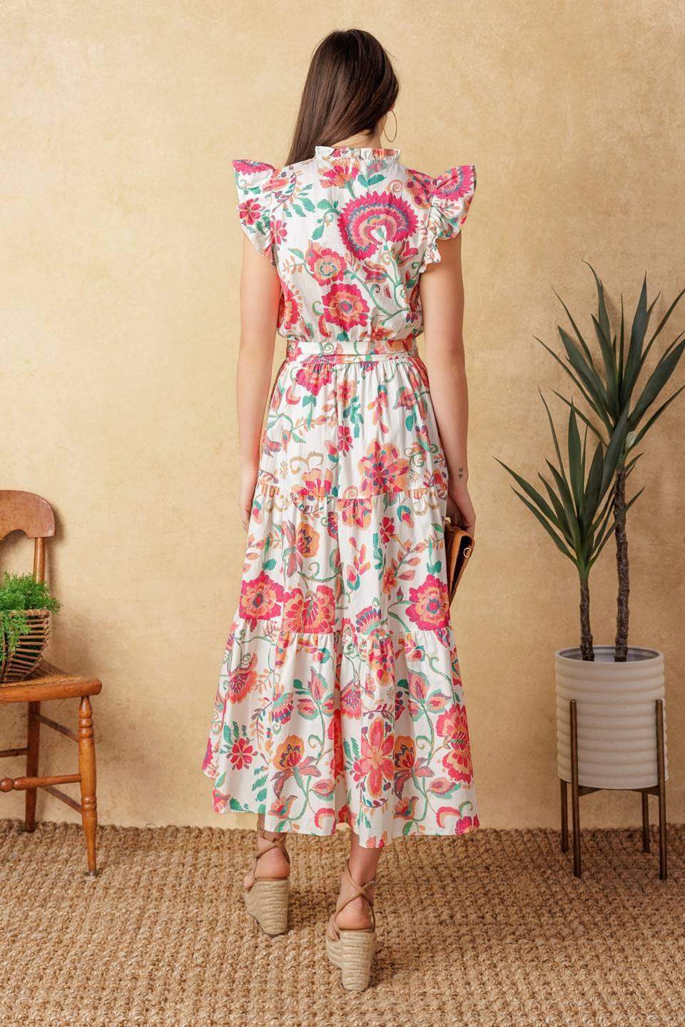 BRIGHT MOMENTS WOVEN MIDI DRESS - Flying Tomato - Flyclothing LLC
