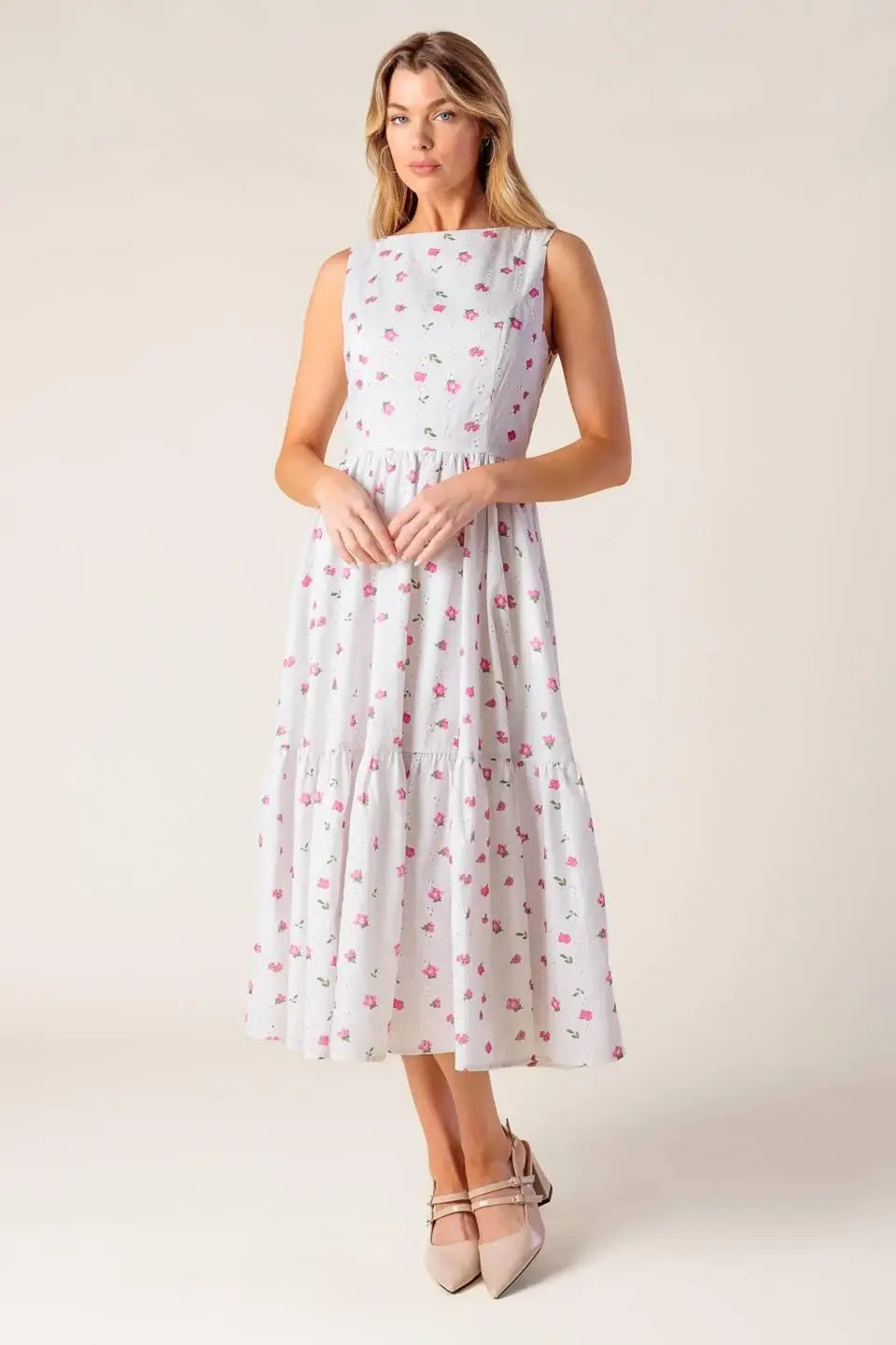 THENA GARDEN PARTY WOVEN EYELET MIDI DRESS - Flying Tomato - Flyclothing LLC