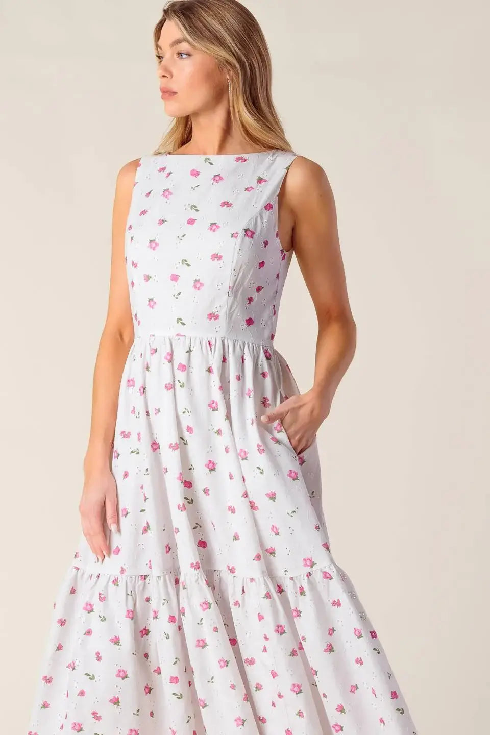THENA GARDEN PARTY WOVEN EYELET MIDI DRESS - Flying Tomato - Flyclothing LLC