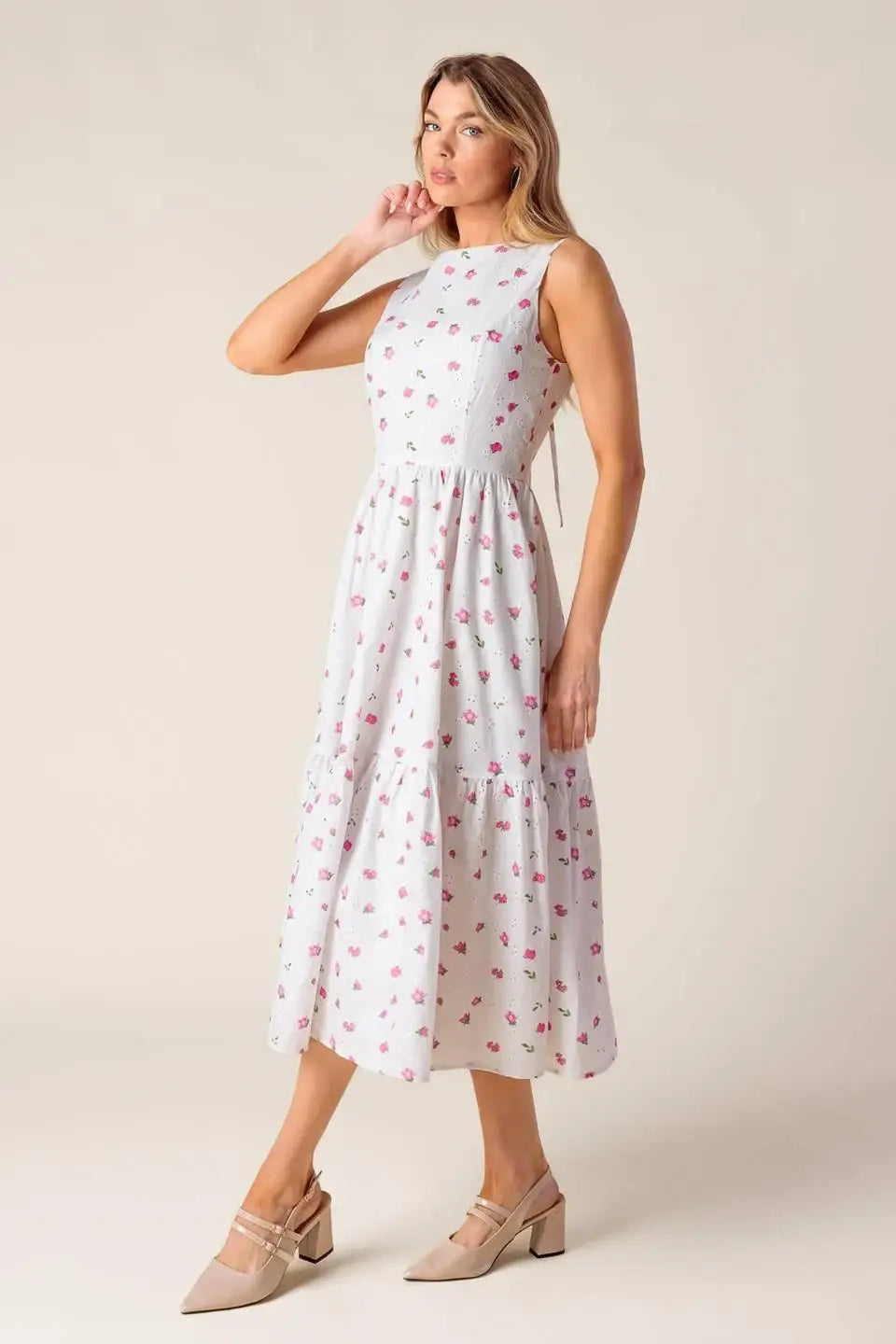 THENA GARDEN PARTY WOVEN EYELET MIDI DRESS - Flying Tomato - Flyclothing LLC