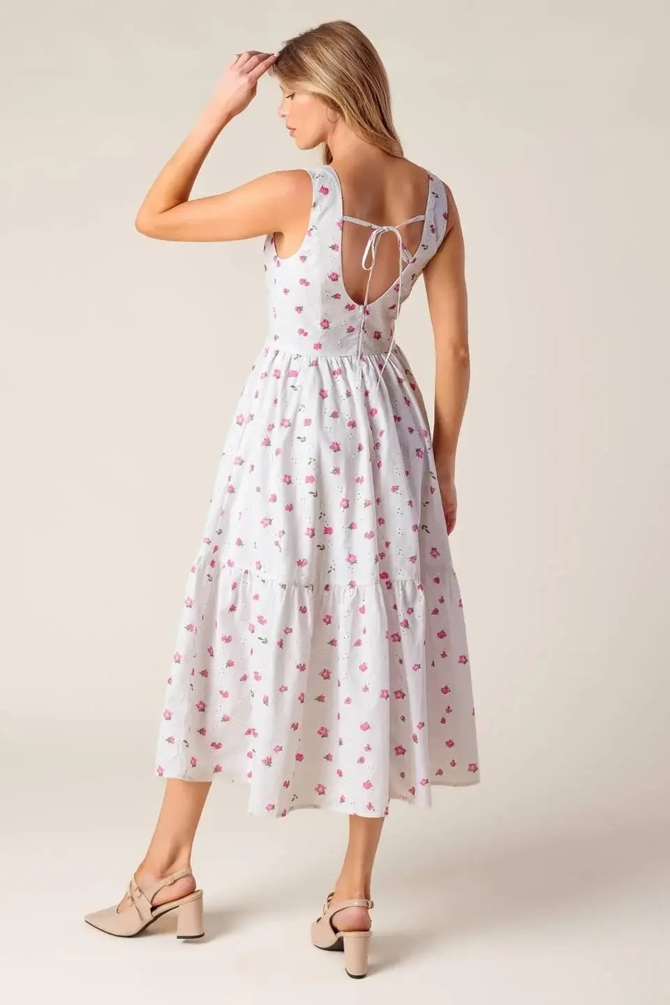 THENA GARDEN PARTY WOVEN EYELET MIDI DRESS - Flying Tomato - Flyclothing LLC