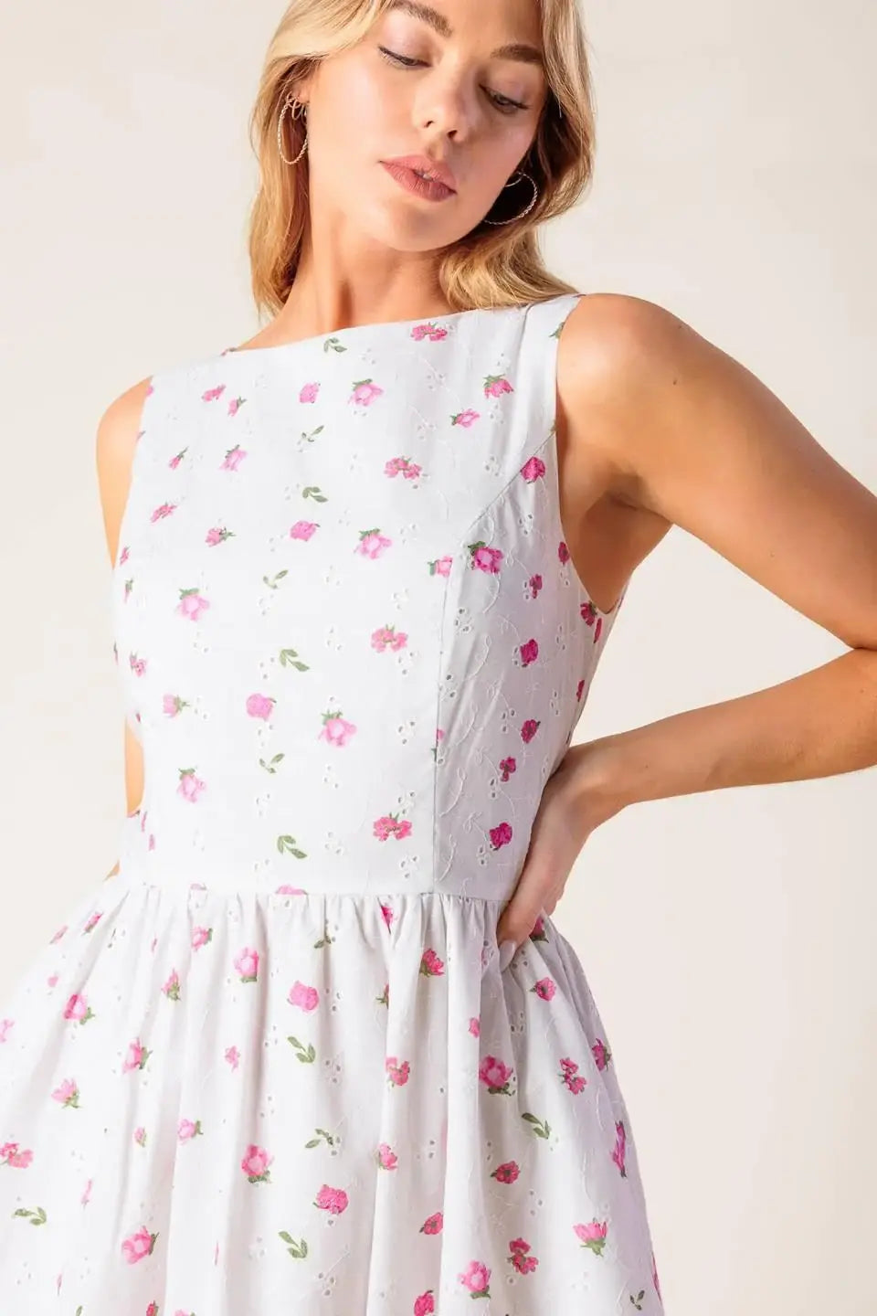 THENA GARDEN PARTY WOVEN EYELET MIDI DRESS - Flying Tomato - Flyclothing LLC