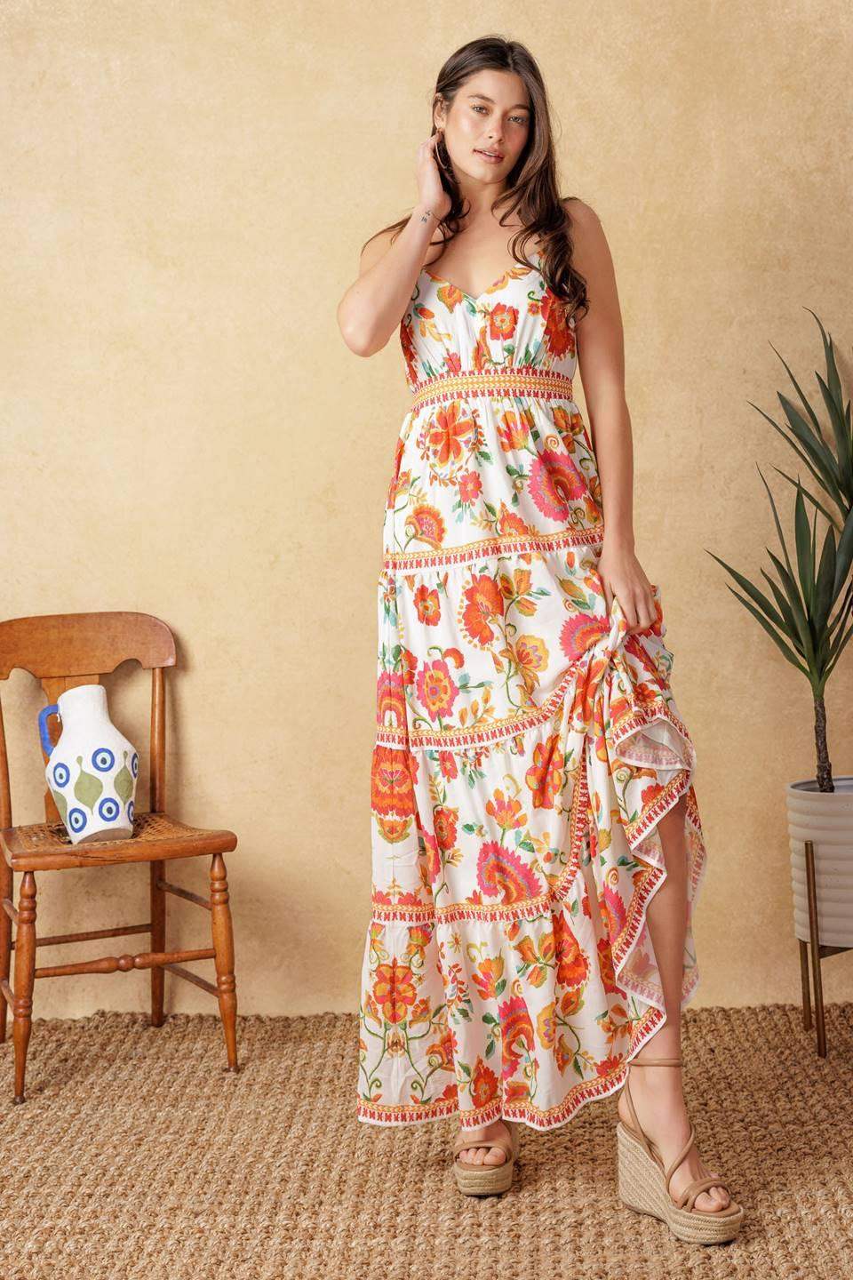 EASY ON ME IVORY RED MIDI DRESS - Flying Tomato - Flyclothing LLC