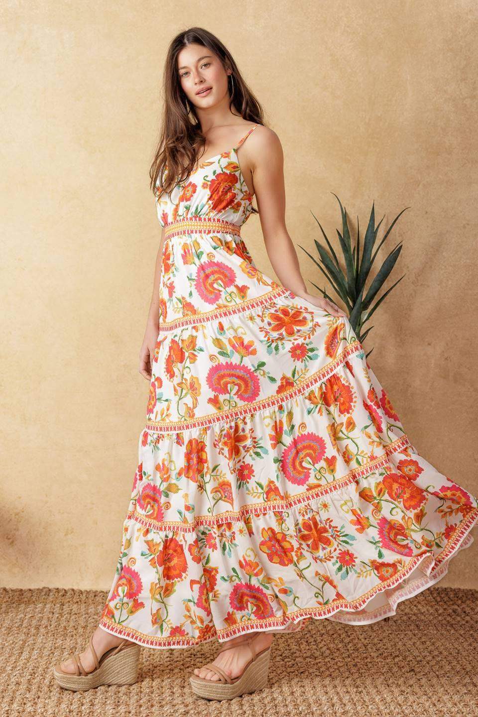 EASY ON ME IVORY RED MIDI DRESS - Flying Tomato - Flyclothing LLC