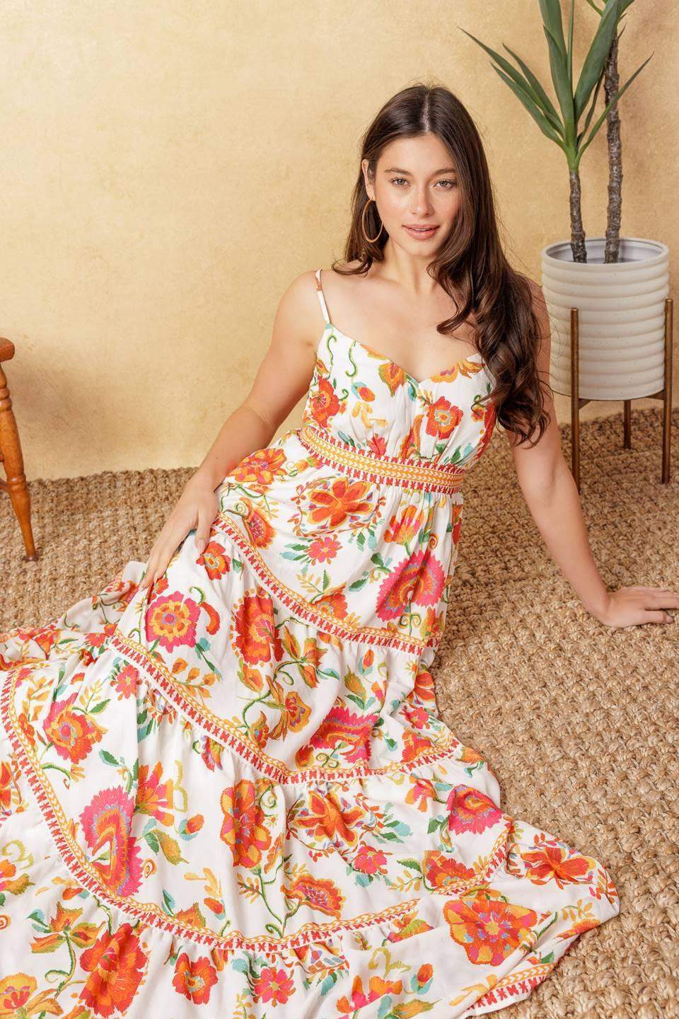 EASY ON ME IVORY RED MIDI DRESS - Flying Tomato - Flyclothing LLC