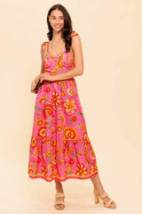 GARDEN GATHERING PINK WOVEN MIDI DRESS - Flying Tomato - Flyclothing LLC