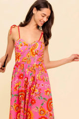 GARDEN GATHERING PINK WOVEN MIDI DRESS - Flying Tomato - Flyclothing LLC