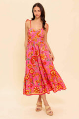 GARDEN GATHERING PINK WOVEN MIDI DRESS - Flying Tomato - Flyclothing LLC