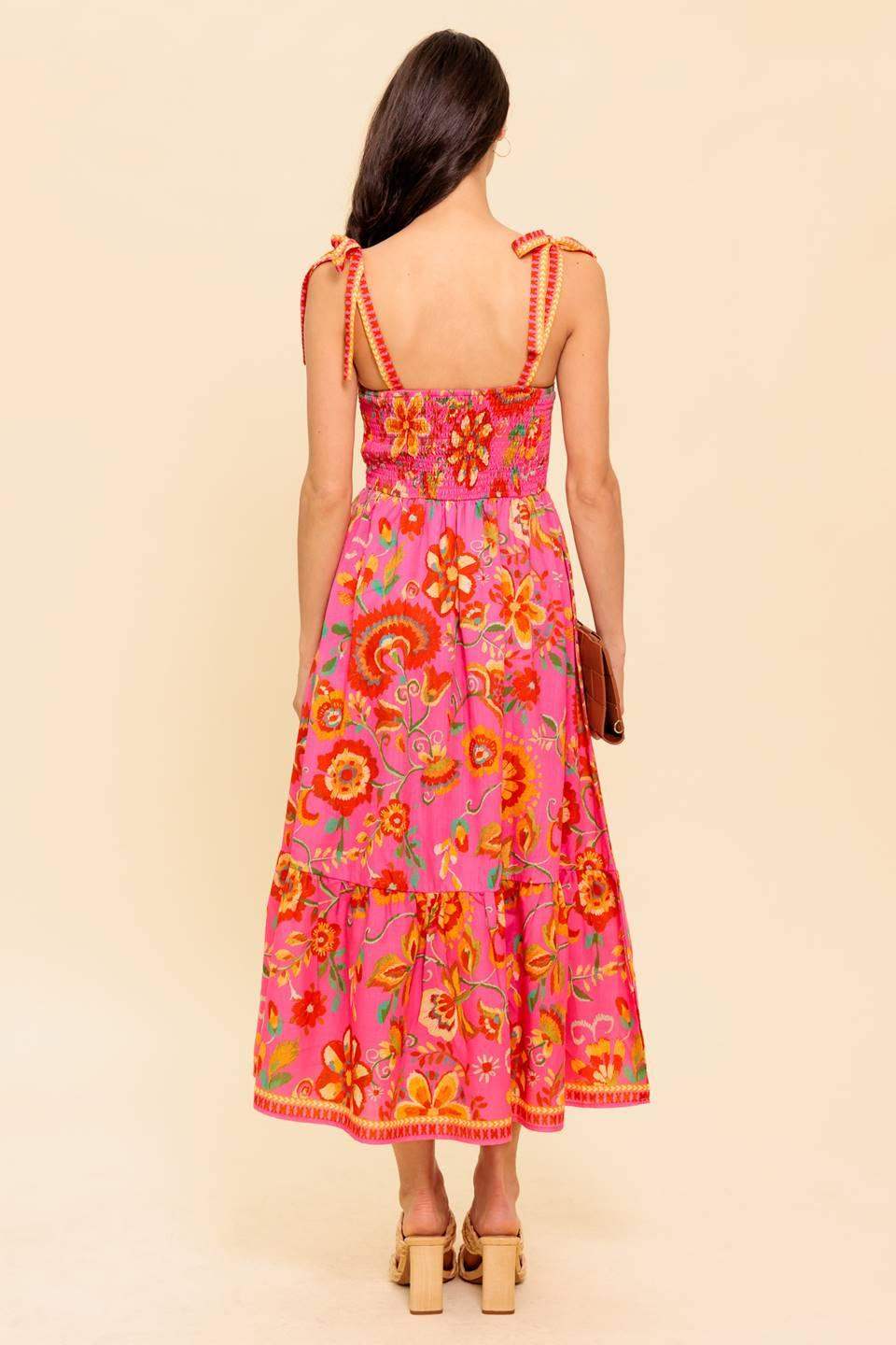 GARDEN GATHERING PINK WOVEN MIDI DRESS - Flying Tomato - Flyclothing LLC