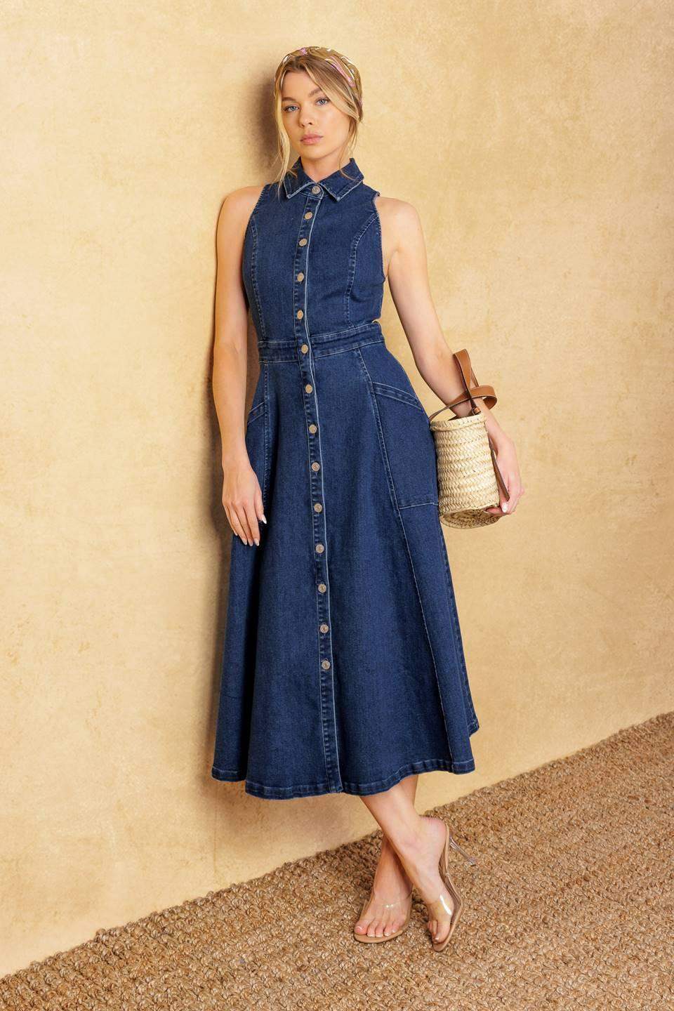 COOL GIRL DENIM MIDI DRESS - Flying Tomato - Flyclothing LLC