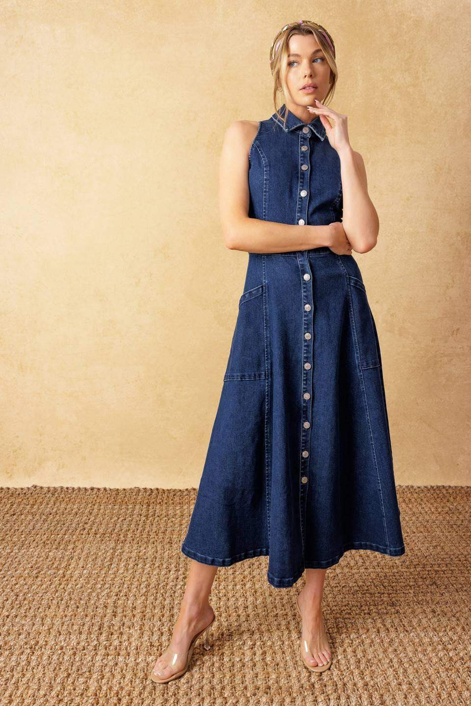 COOL GIRL DENIM MIDI DRESS - Flying Tomato - Flyclothing LLC