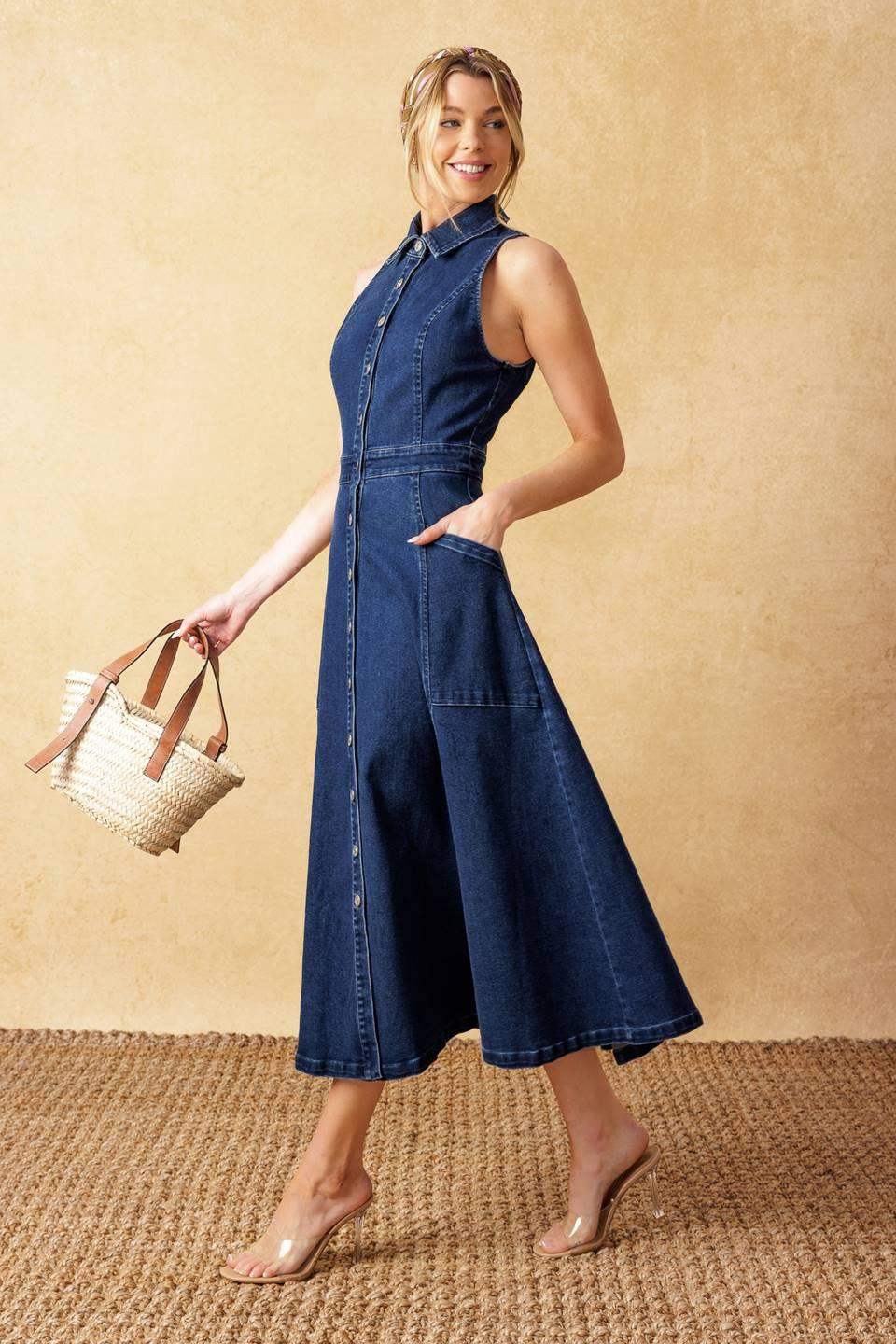 COOL GIRL DENIM MIDI DRESS - Flying Tomato - Flyclothing LLC