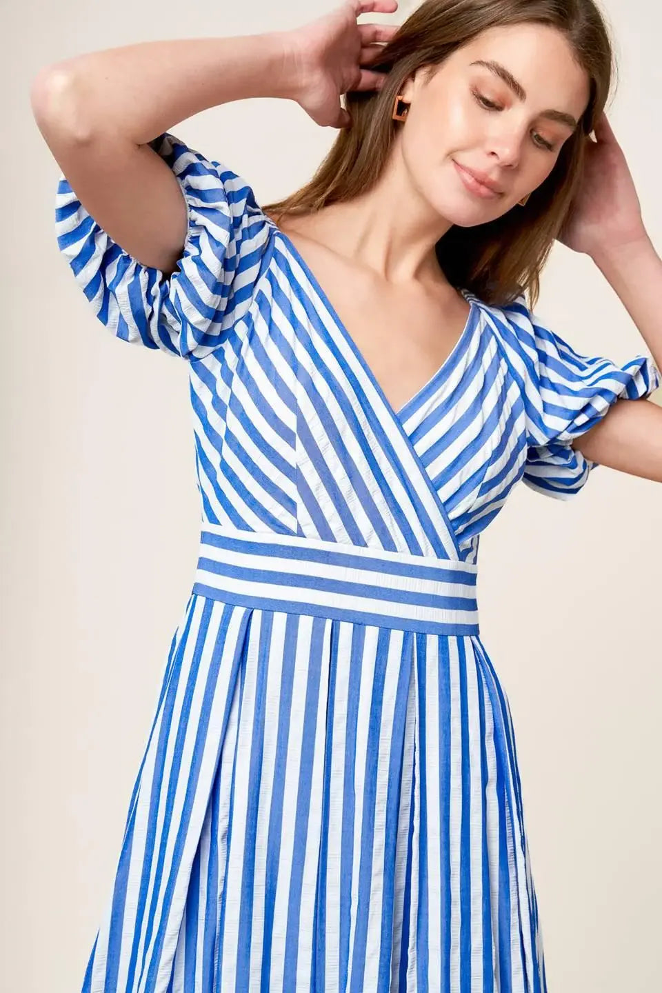 SUNSET STEPS BLUE WOVEN MIDI DRESS - Flying Tomato - Flyclothing LLC