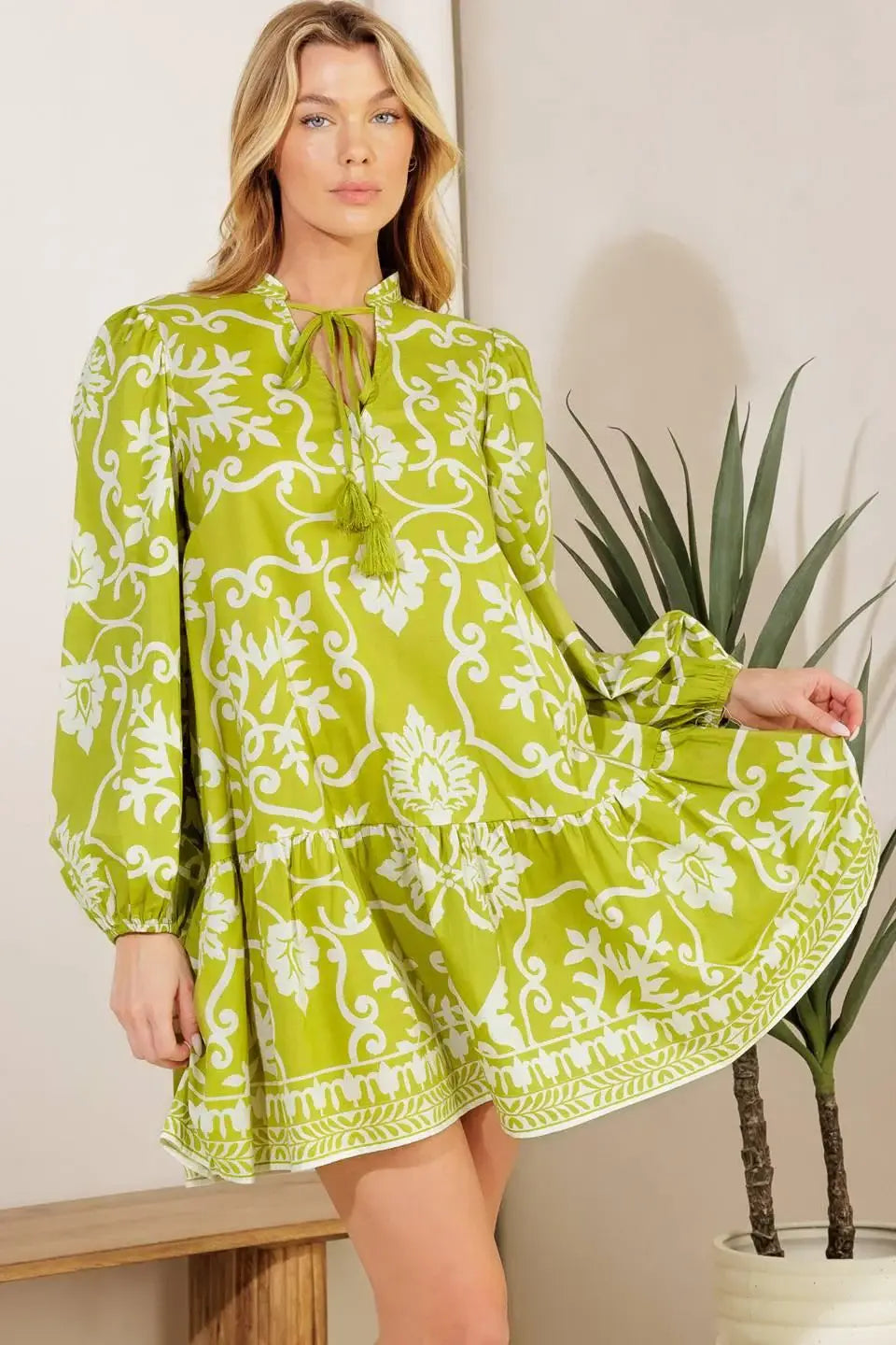 CATCHING FLIGHTS LIME WOVEN MNI DRESS - Flying Tomato - Flyclothing LLC