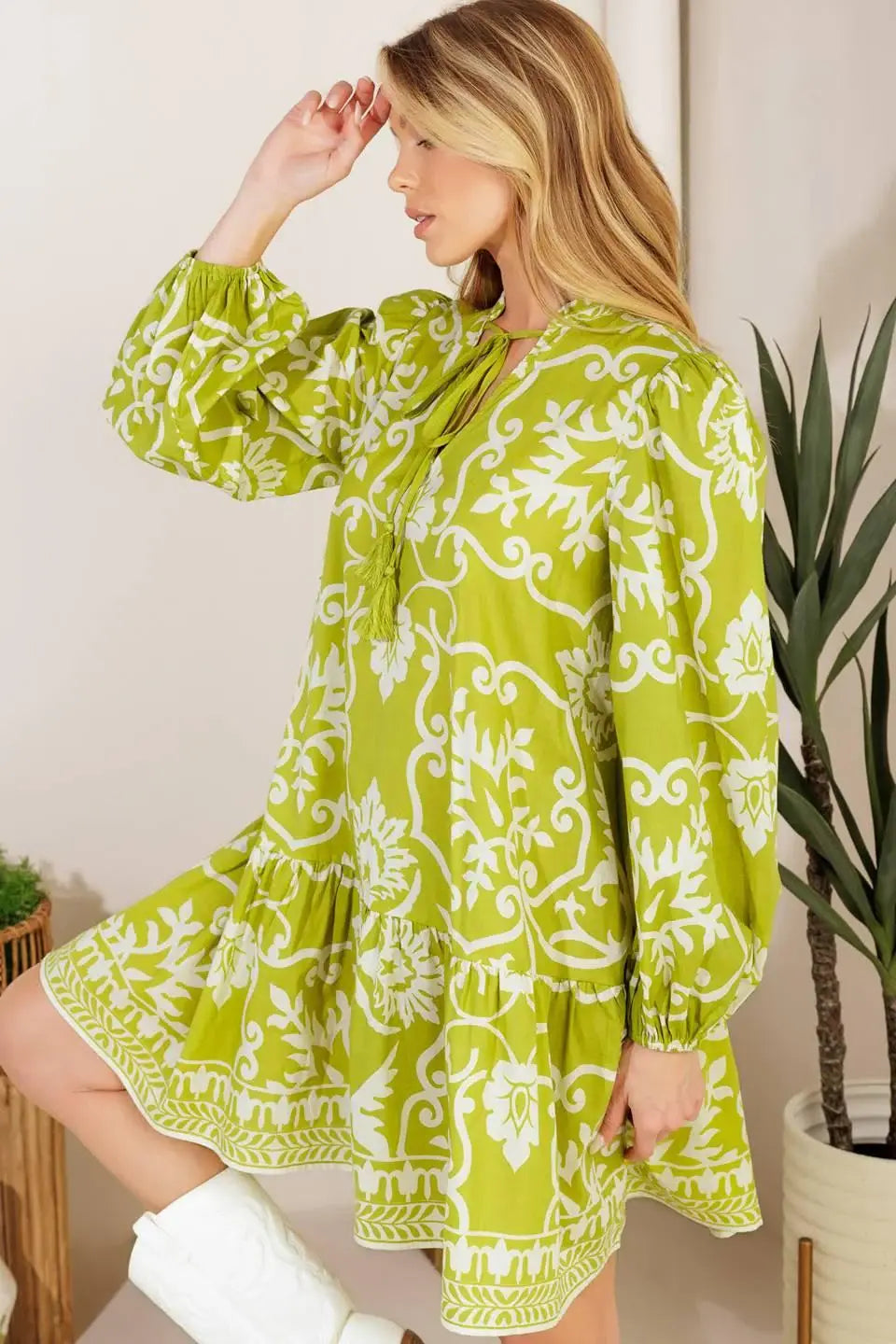 CATCHING FLIGHTS LIME WOVEN MNI DRESS - Flying Tomato - Flyclothing LLC
