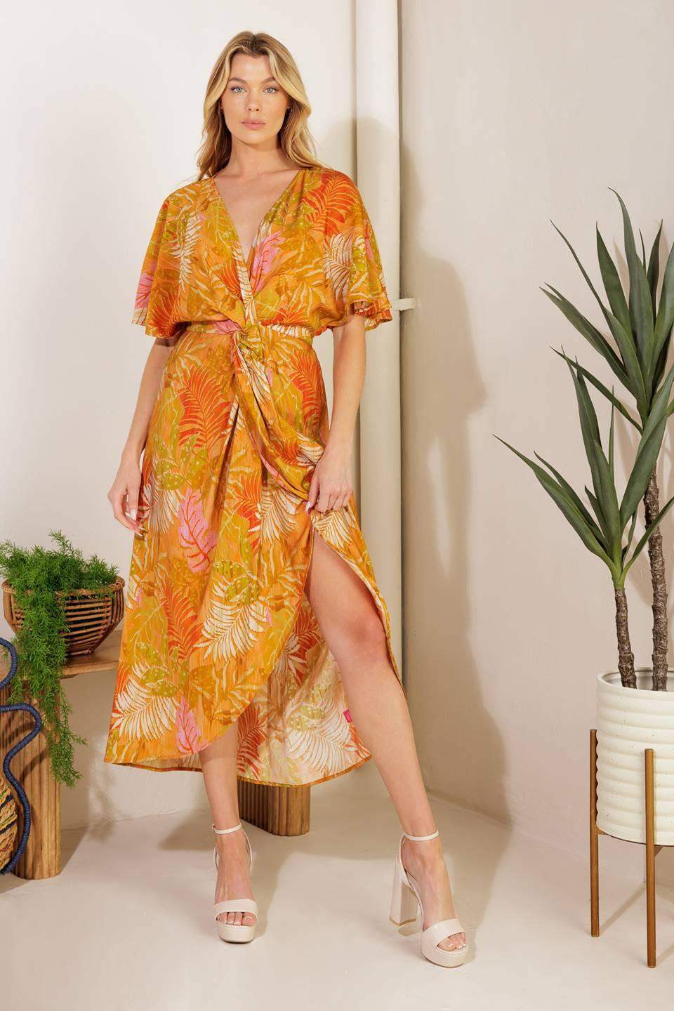 BUDDING HEARTS WOVEN MIDI DRESS - Flying Tomato - Flyclothing LLC