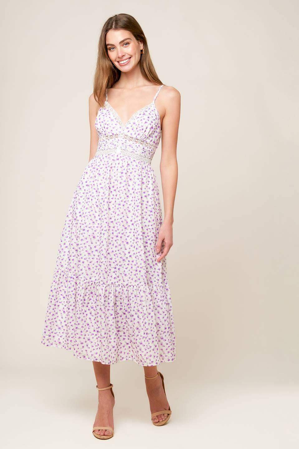 DAYLIGHT GLIMMER LAVENDER WOVEN MIDI DRESS - Flying Tomato - Flyclothing LLC