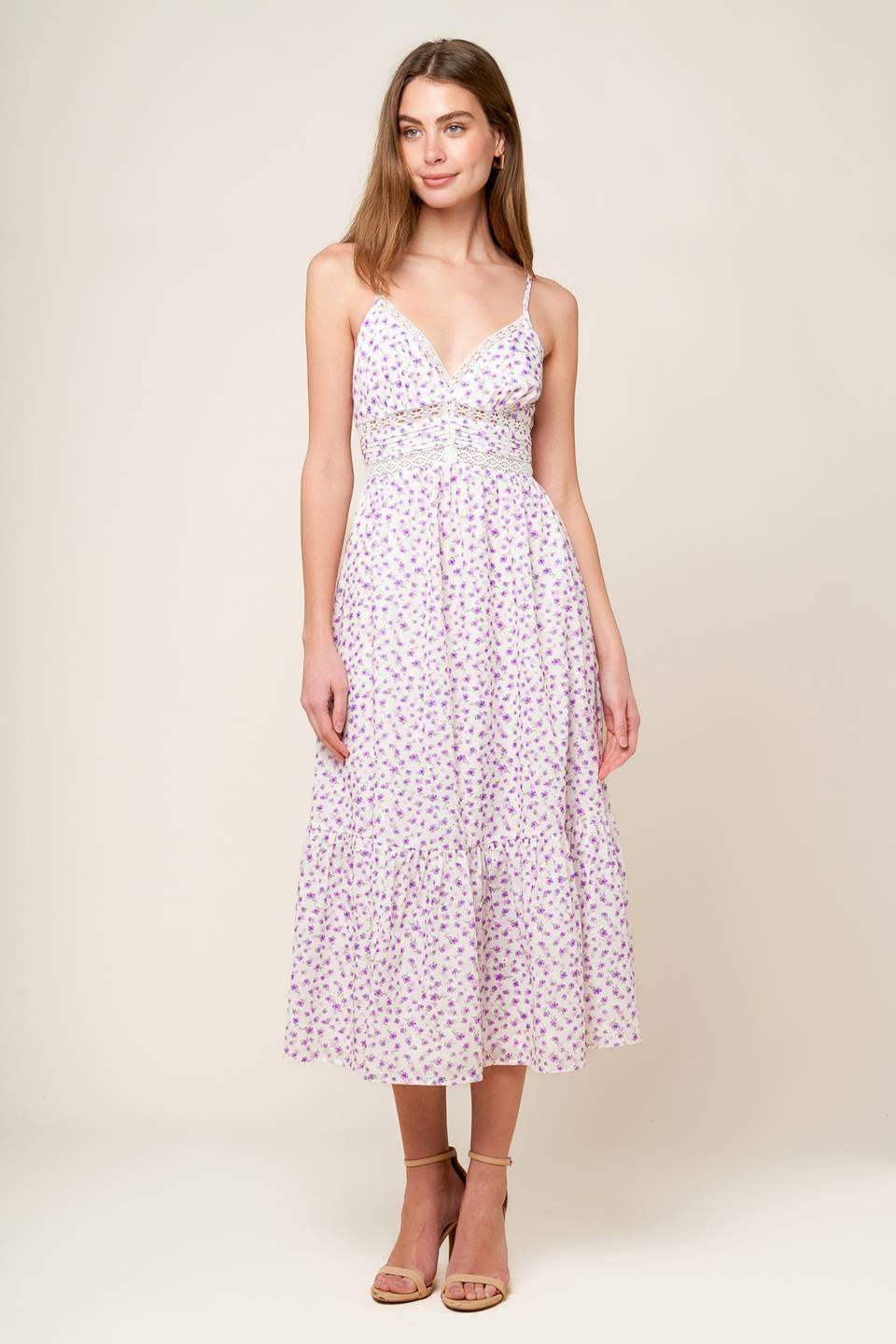 DAYLIGHT GLIMMER LAVENDER WOVEN MIDI DRESS - Flying Tomato - Flyclothing LLC