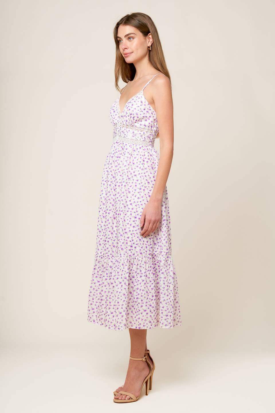 DAYLIGHT GLIMMER LAVENDER WOVEN MIDI DRESS - Flying Tomato - Flyclothing LLC