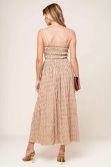 VALHALLA BROWN STRIPED WOVEN MIDI DRESS - Flying Tomato - Flyclothing LLC