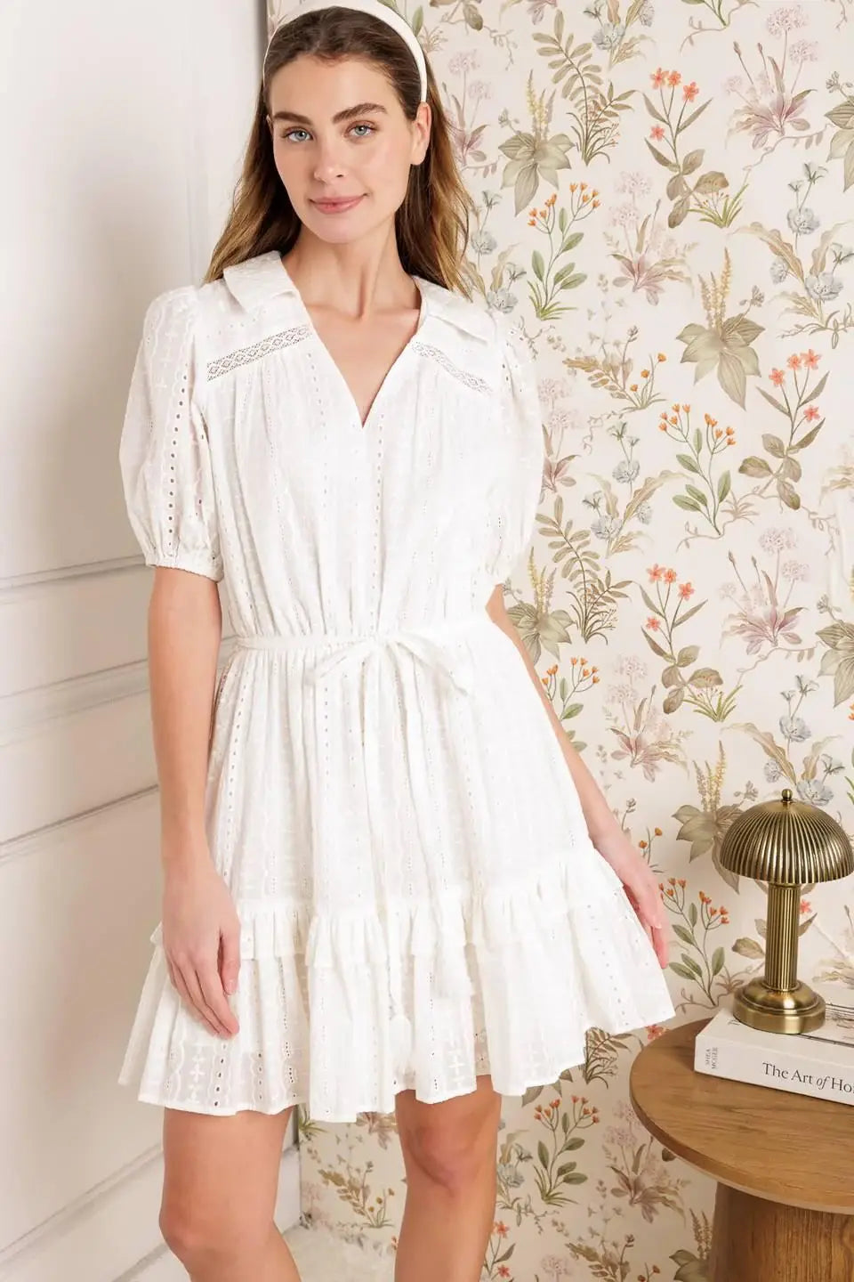 STARLIGHT SOIREE WOVEN EYELET MINI DRESS - Flying Tomato - Flyclothing LLC
