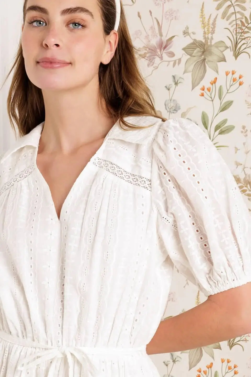 STARLIGHT SOIREE WOVEN EYELET MINI DRESS - Flying Tomato - Flyclothing LLC