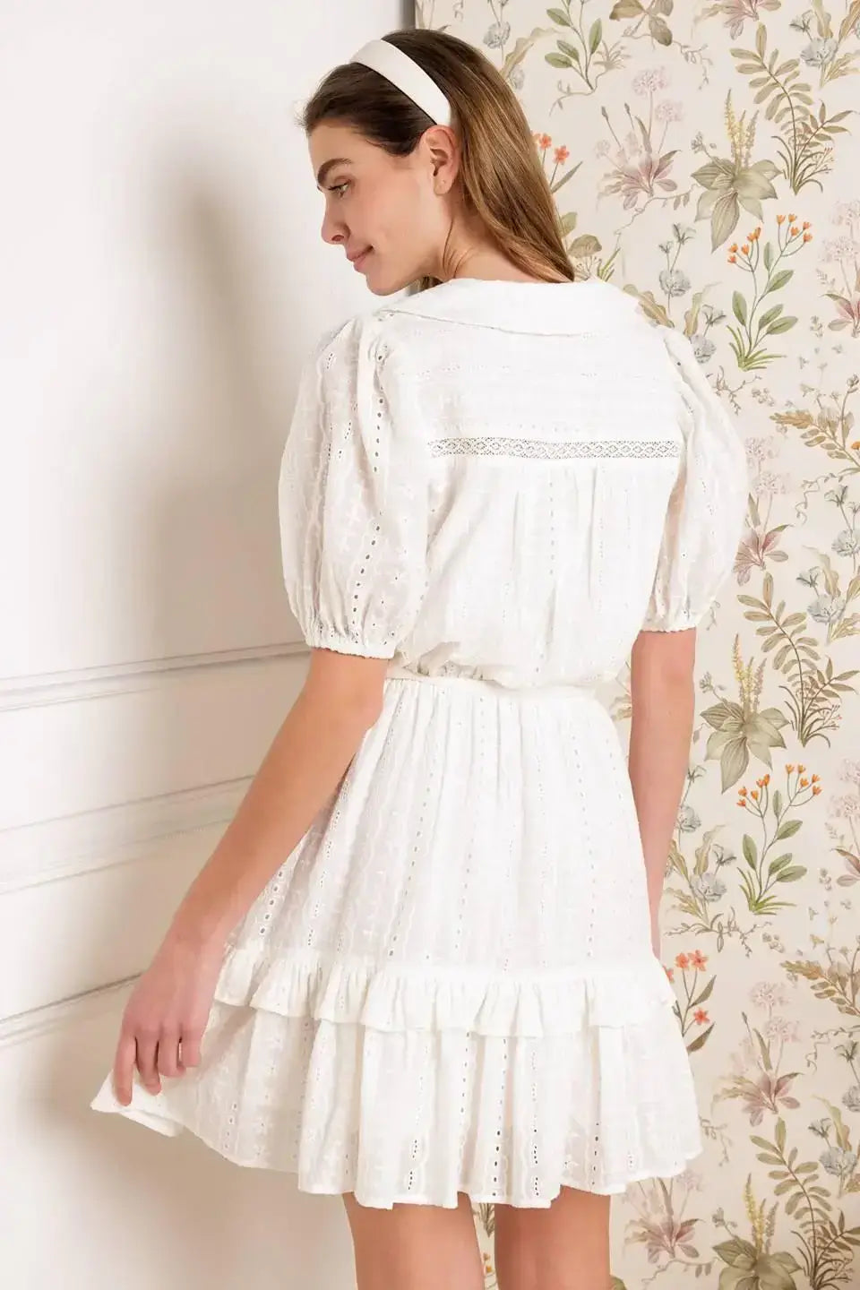 STARLIGHT SOIREE WOVEN EYELET MINI DRESS - Flying Tomato - Flyclothing LLC