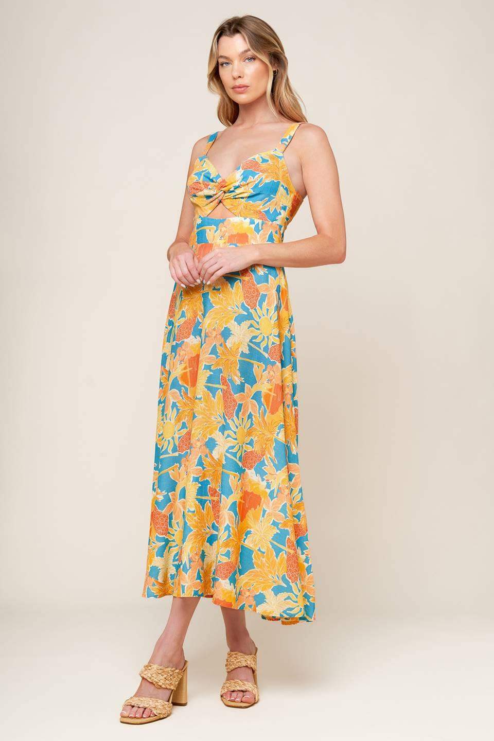 TWIRL ME BLUE WOVEN MIDI DRESS - Flying Tomato - Flyclothing LLC