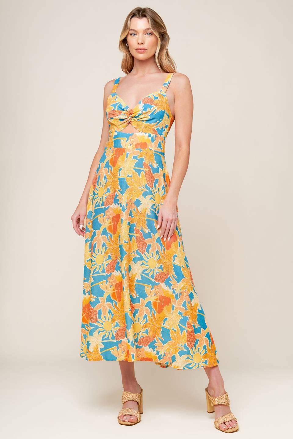 TWIRL ME BLUE WOVEN MIDI DRESS - Flying Tomato - Flyclothing LLC