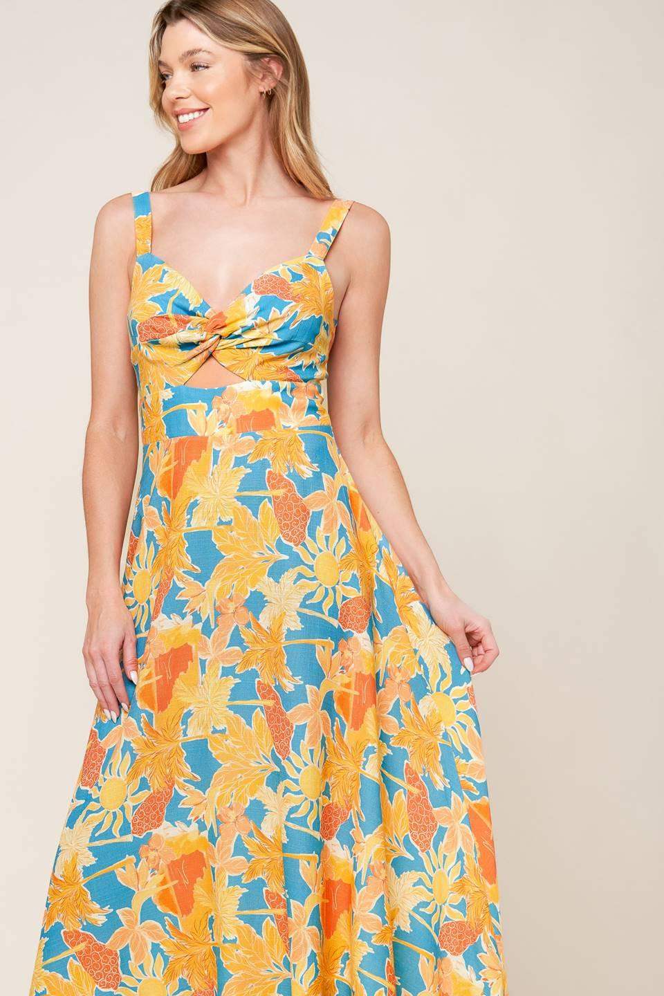 TWIRL ME BLUE WOVEN MIDI DRESS - Flying Tomato - Flyclothing LLC