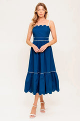 RUSTIC DREAM NAVY WOVEN MIDI DRESS - Flying Tomato - Flyclothing LLC