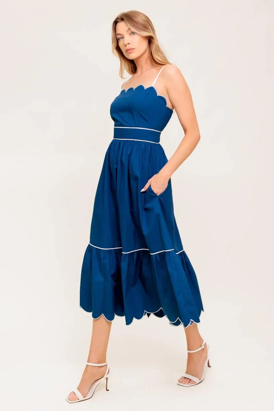 RUSTIC DREAM NAVY WOVEN MIDI DRESS - Flying Tomato - Flyclothing LLC