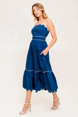 RUSTIC DREAM NAVY WOVEN MIDI DRESS - Flying Tomato - Flyclothing LLC
