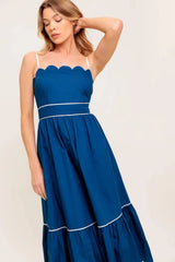 RUSTIC DREAM NAVY WOVEN MIDI DRESS - Flying Tomato - Flyclothing LLC
