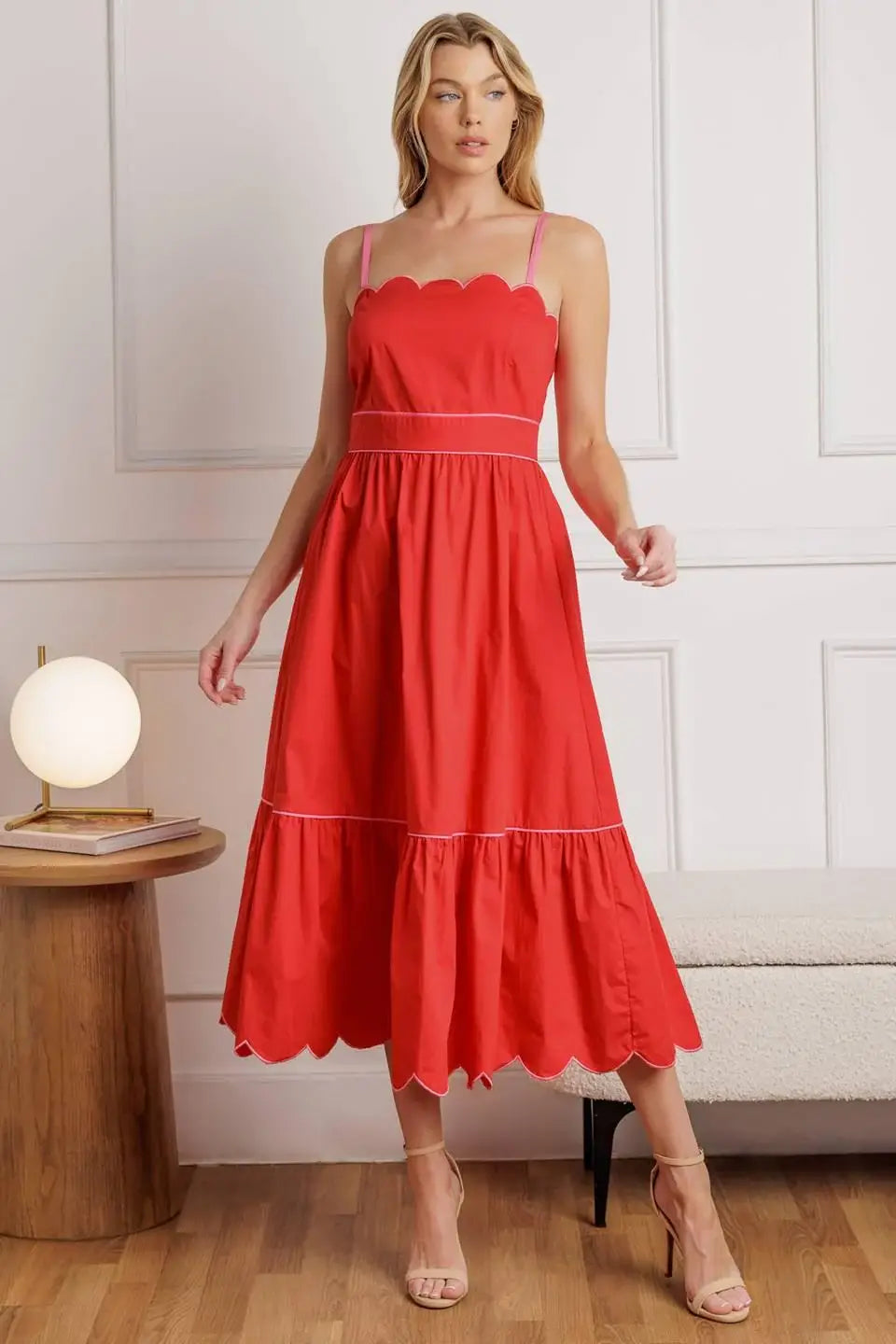 RUSTIC DREAM RED WOVEN MIDI DRESS - Flying Tomato - Flyclothing LLC
