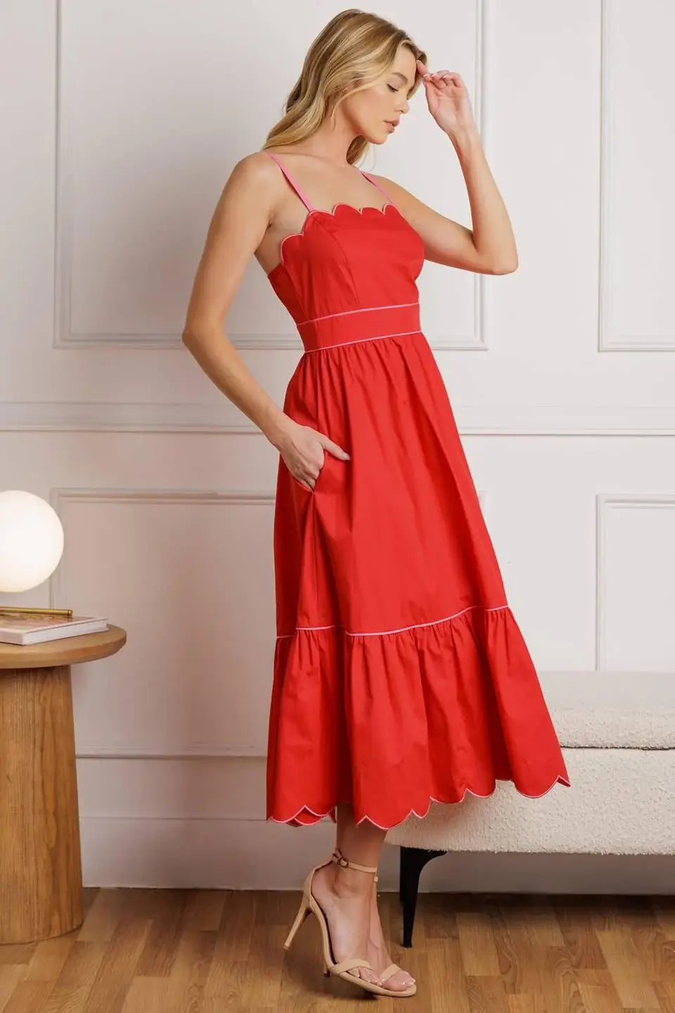 RUSTIC DREAM RED WOVEN MIDI DRESS - Flying Tomato - Flyclothing LLC