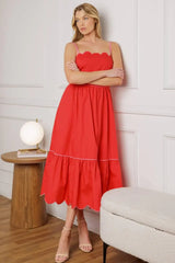 RUSTIC DREAM RED WOVEN MIDI DRESS - Flying Tomato - Flyclothing LLC