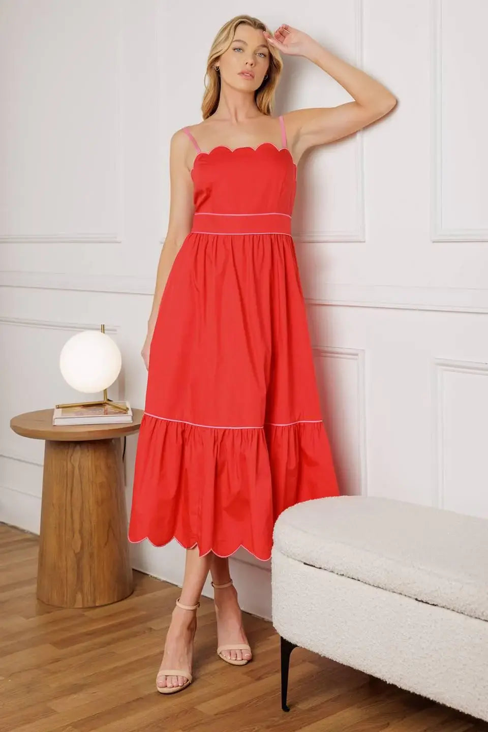 RUSTIC DREAM RED WOVEN MIDI DRESS - Flying Tomato - Flyclothing LLC