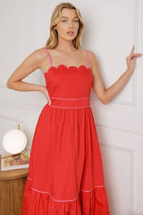 RUSTIC DREAM RED WOVEN MIDI DRESS - Flying Tomato - Flyclothing LLC