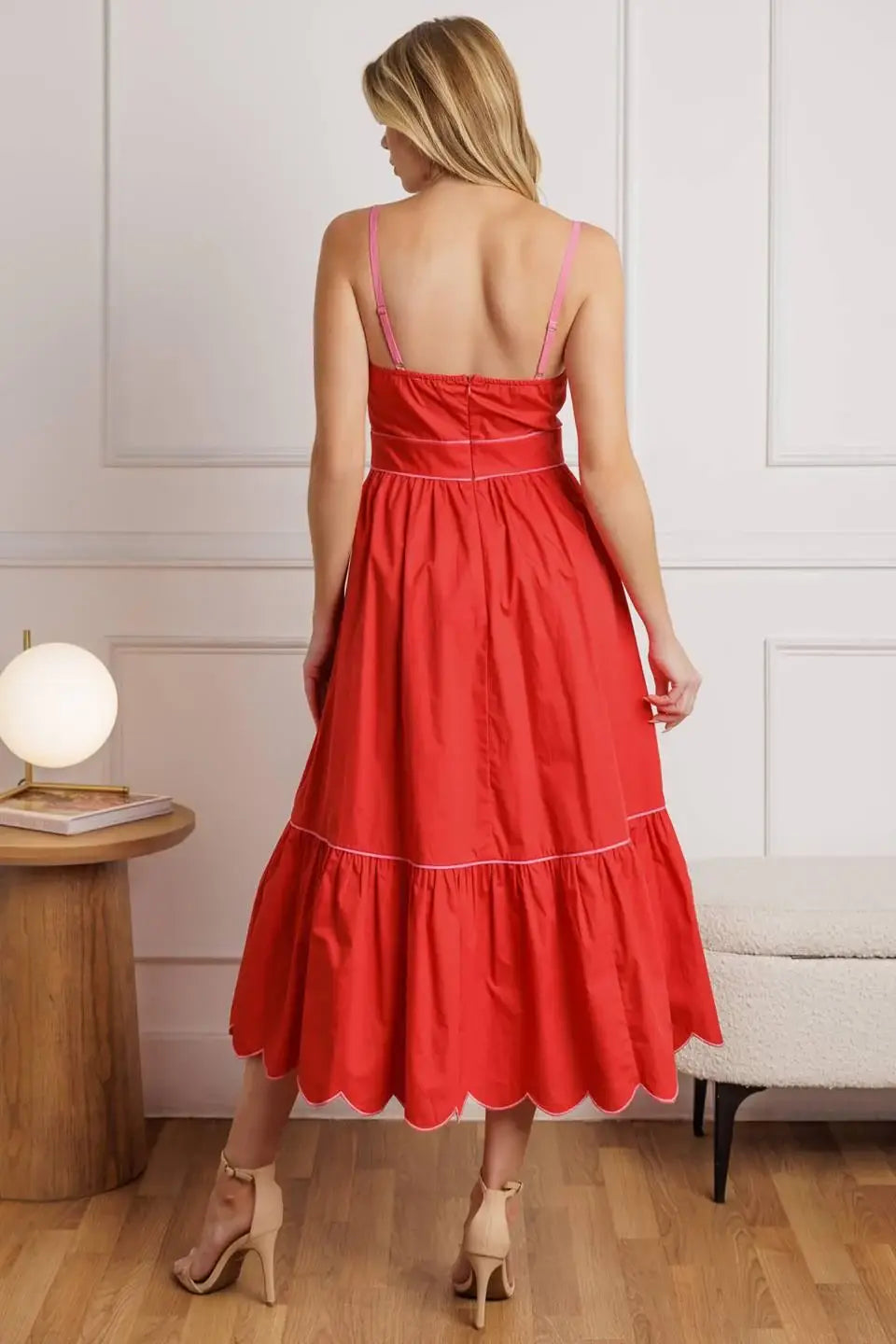 RUSTIC DREAM RED WOVEN MIDI DRESS - Flying Tomato - Flyclothing LLC
