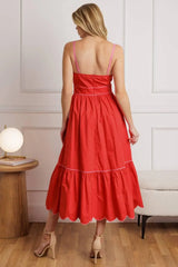 RUSTIC DREAM RED WOVEN MIDI DRESS - Flying Tomato - Flyclothing LLC