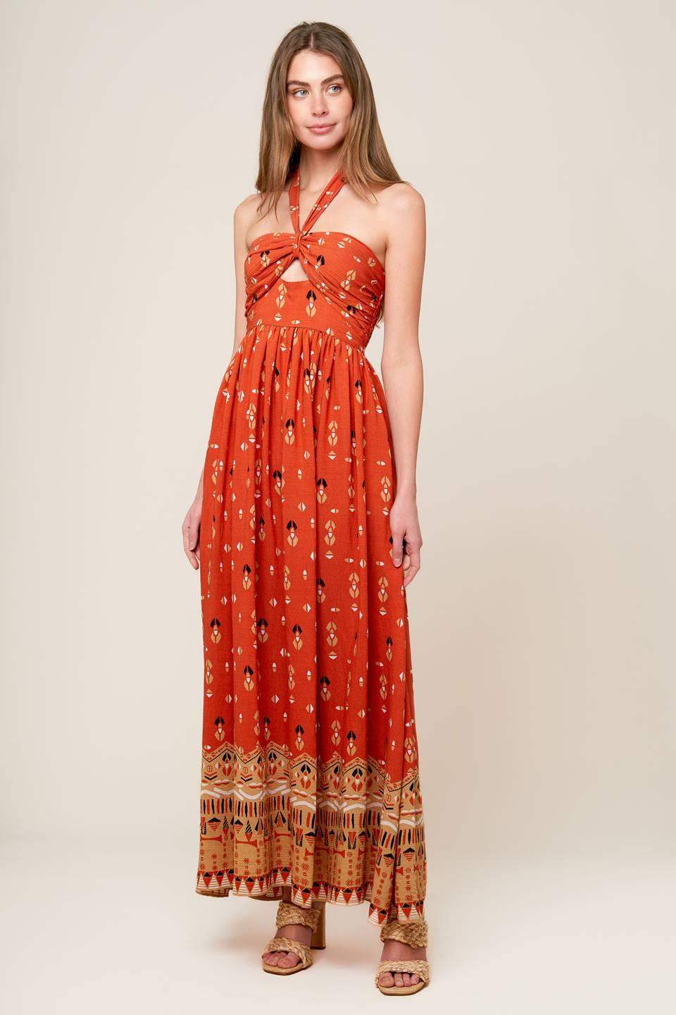 SIDEWALK CAFÉ TERRACOTTA WOVEN MAXI DRESS - Flying Tomato - Flyclothing LLC